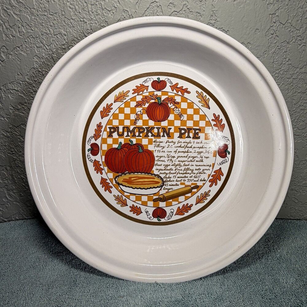 VTG Pumpkin Pie Recipe Pan Indoor Outfitters Ceramic 10" - Cottage Core Fall